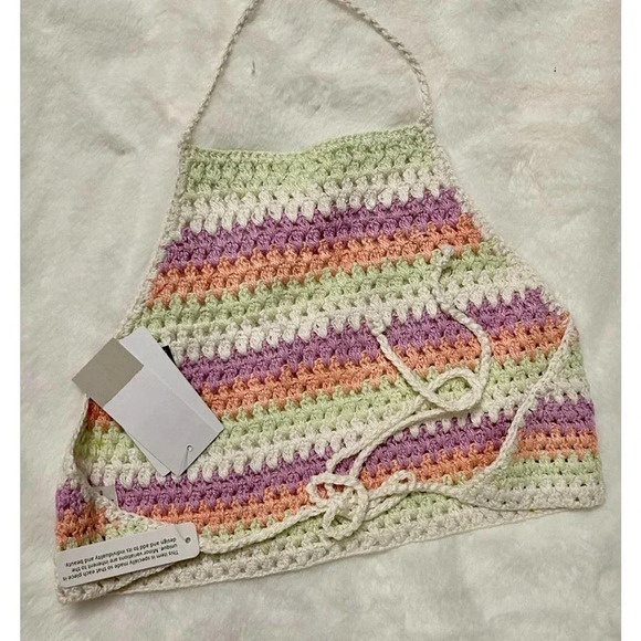 BP Women's Crochet Knit Halter Multi Color Tank Top Purple Large NWT - Picture 3 of 5